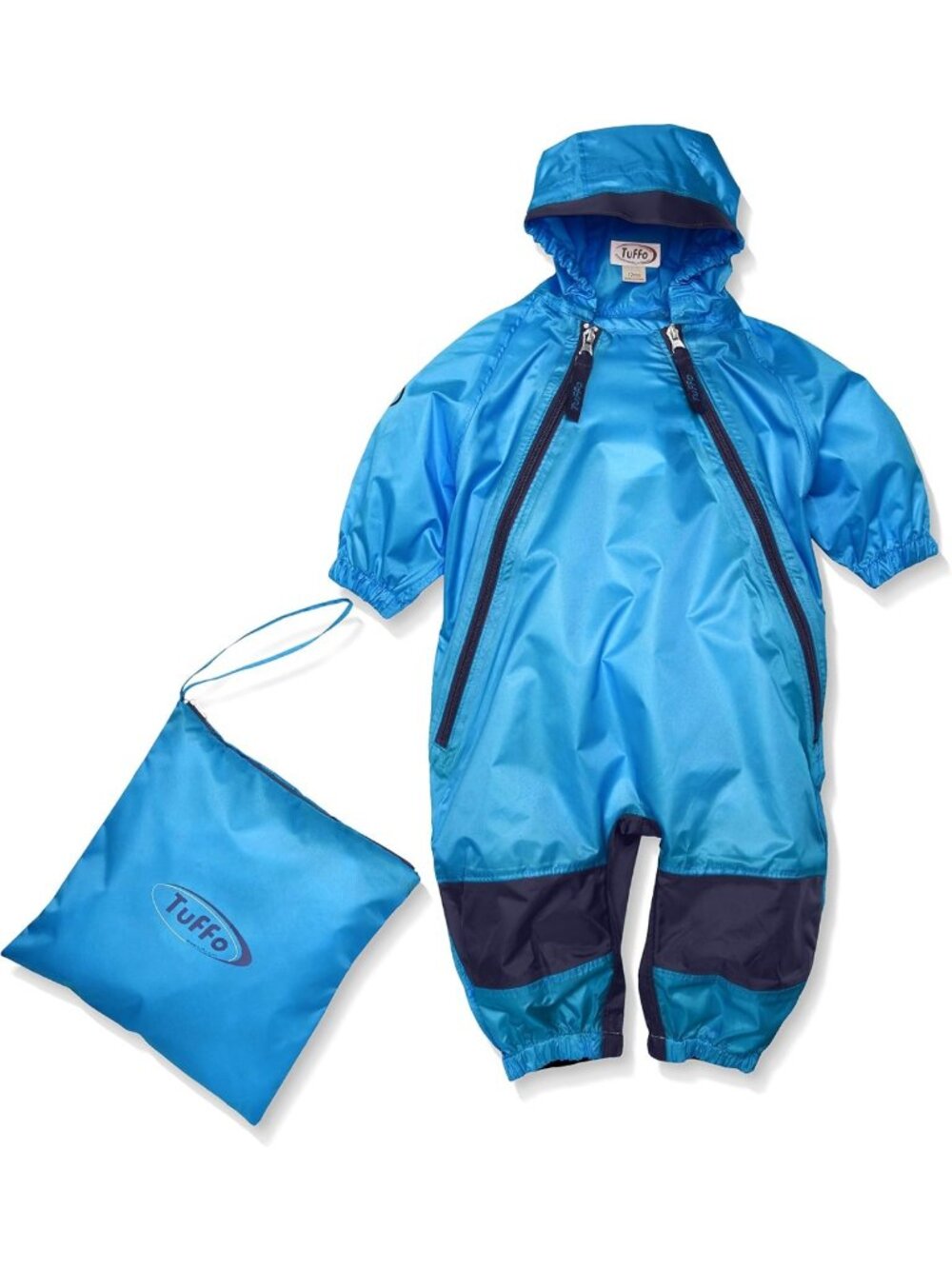 Kids Waterproof Rain Suit, One-Piece Coverall, Dual Zippers, Reinforced Knees